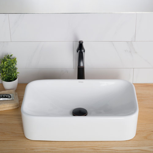 Kraus Elavo 11.75'' White Ceramic Rectangular Vessel Bathroom Sink